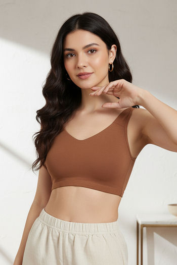 Buy Zivame Double Layered Non Wired Full Coverage Bralette - Argan Oil